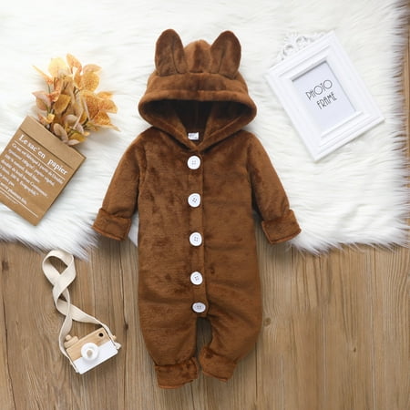 

Juebong Baby Pajamas Toddler Baby Boys Girls Solid Color Plush Cute Bear Ears Winter Thick Keep Warm Jumpsuit Romper Baby Romper for 9-12 Months