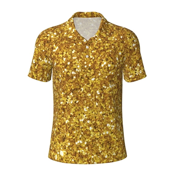 Kuqiui Mens Golf Polo Shirt Dry Fit Performance Sport Short Sleeve Golf Polo Shirts for Men-Gold Glitter