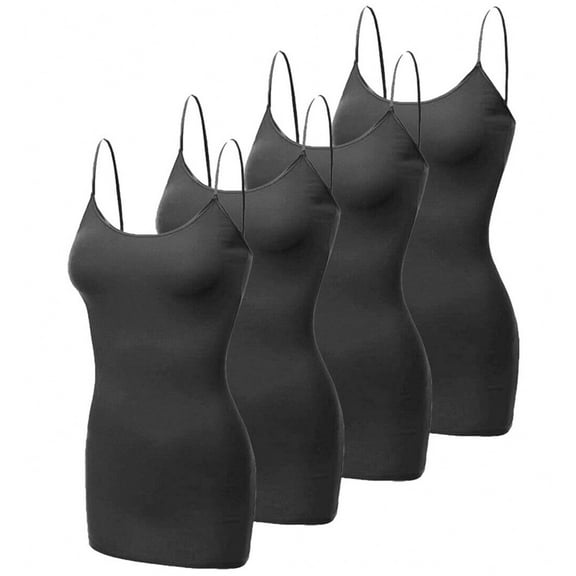 SHCKE 4-pack Women's Camisole Tank Top Women's Long Shapewear Camisole Spaghetti Straps Cami Tanks Basic Long Camisole Basic Cami Top