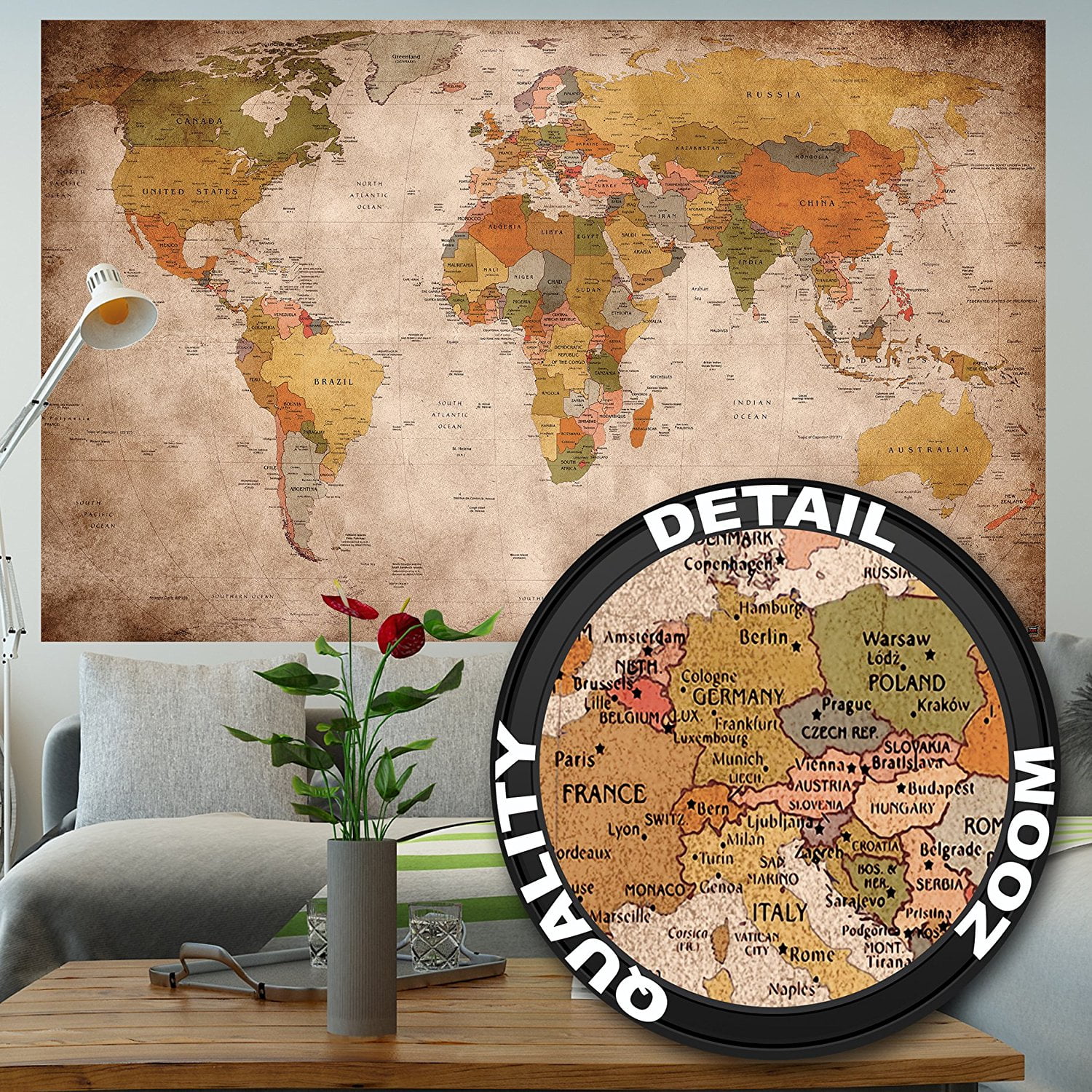 Poster used look wall picture decoration Globe Continents Atlas World