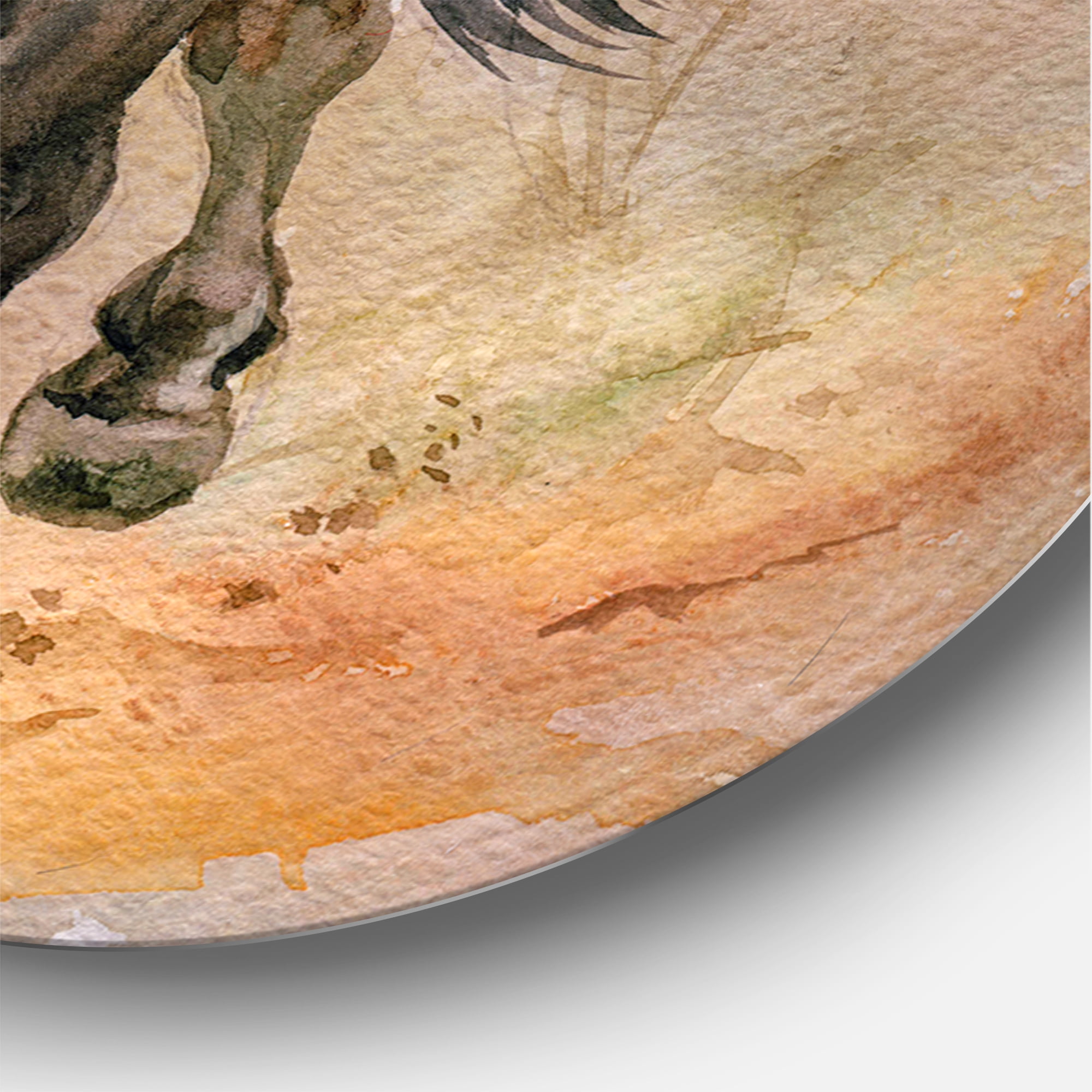 Designart 'Abstract Portrait Of Beautiful Chestnut Horse I' Farmhouse Circle Metal Wall Art 29x29 - Disc of 29