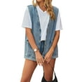thumbnail image 3 of Plus Size Denim Vest Top for Women Button Down V Neck Waistcoat Sleeveless Jean Jacket Vests Light Blue XXL, 3 of 9