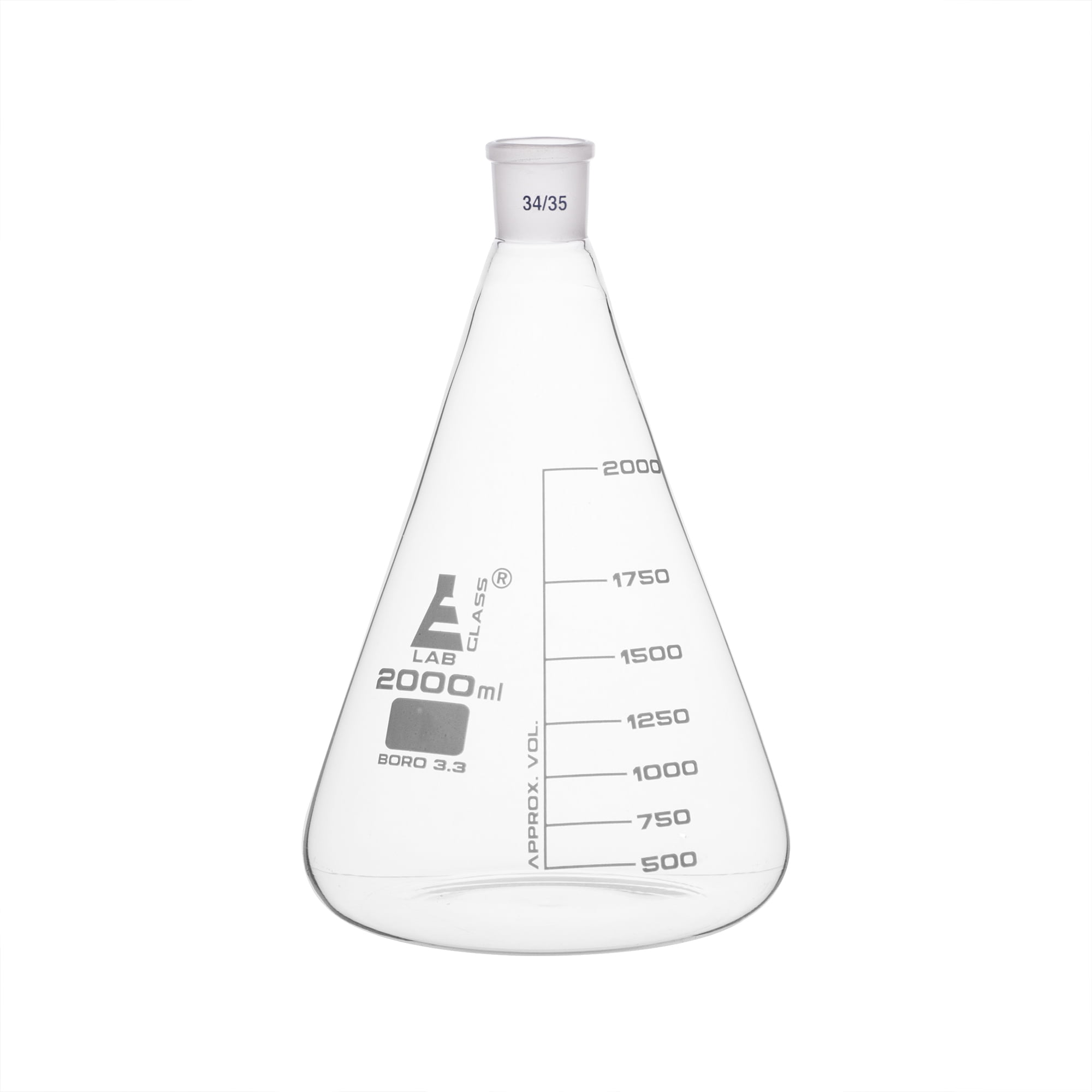 Erlenmeyer Flask, 2000ml 34/35 Socket Size, Interchangeable Joint Conical Shape Narrow