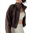 thumbnail image 3 of Chaqueta Corta de para Mujer con Dobladillo con Cordón Café de Té Asesinado M, 3 of 8