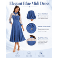 thumbnail image 6 of Women's Vintage See Through Denim Maxi Dress Turndown Collar Lantern Sleeve Tulle Dress with Pockets, 6 of 6