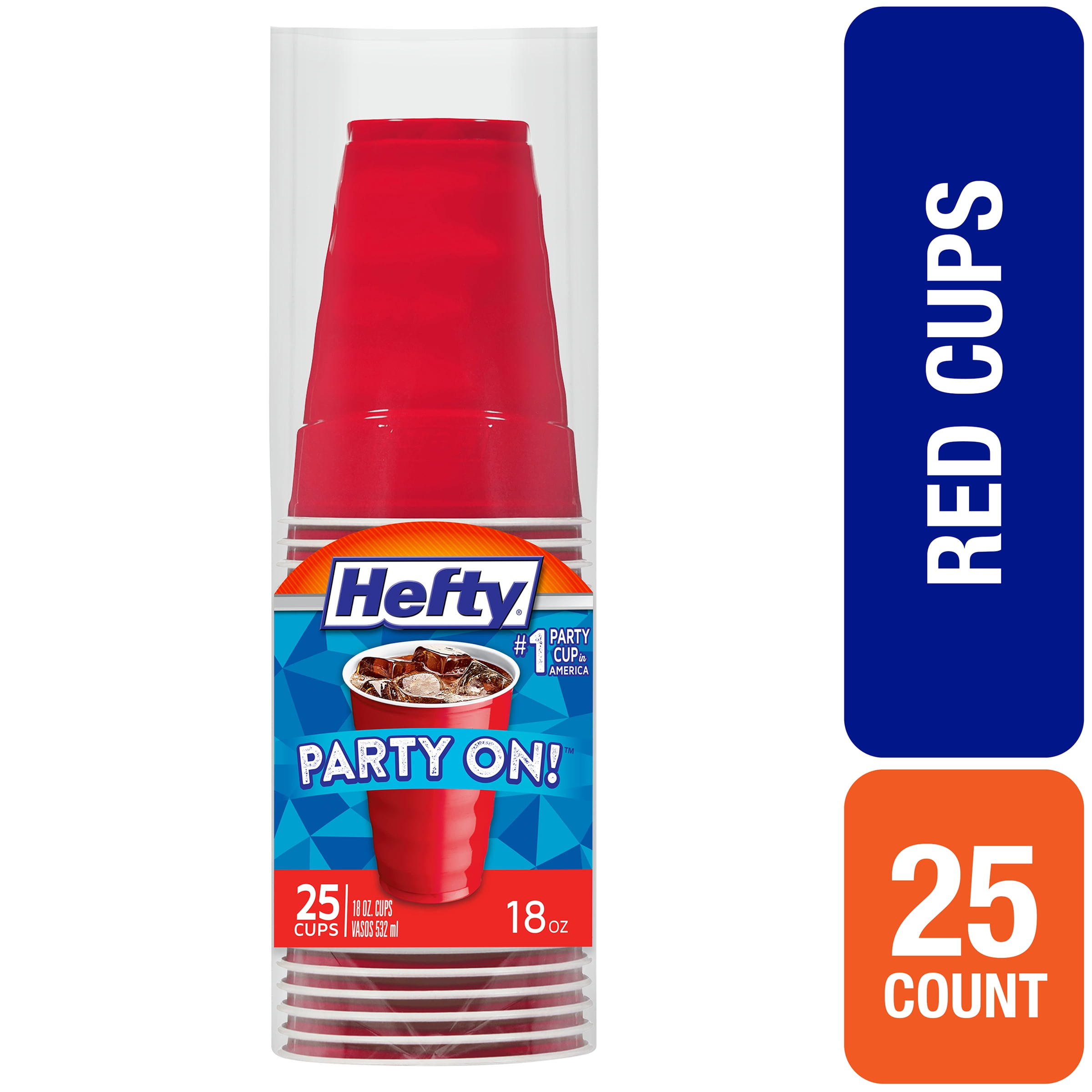 Hefty Party On Disposable Plastic Cups, Red, 18 Ounce, 25 Count