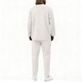 thumbnail image 4 of Nokdvo Mens Sweat Suits 2 Piece Set Sherpa V Neck Baggy Jacquard Sweatshirt Fall Winter Drawstring Solid Color Long Sleeve Casual Sweatsuits with Pockets,White 3XL, 4 of 5