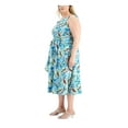 thumbnail image 3 of ANNE KLEIN Womens Teal Tie Lined Hook And Eye Closure Printed Sleeveless V Neck Midi Fit + Flare Dress Plus 1X, 3 of 4