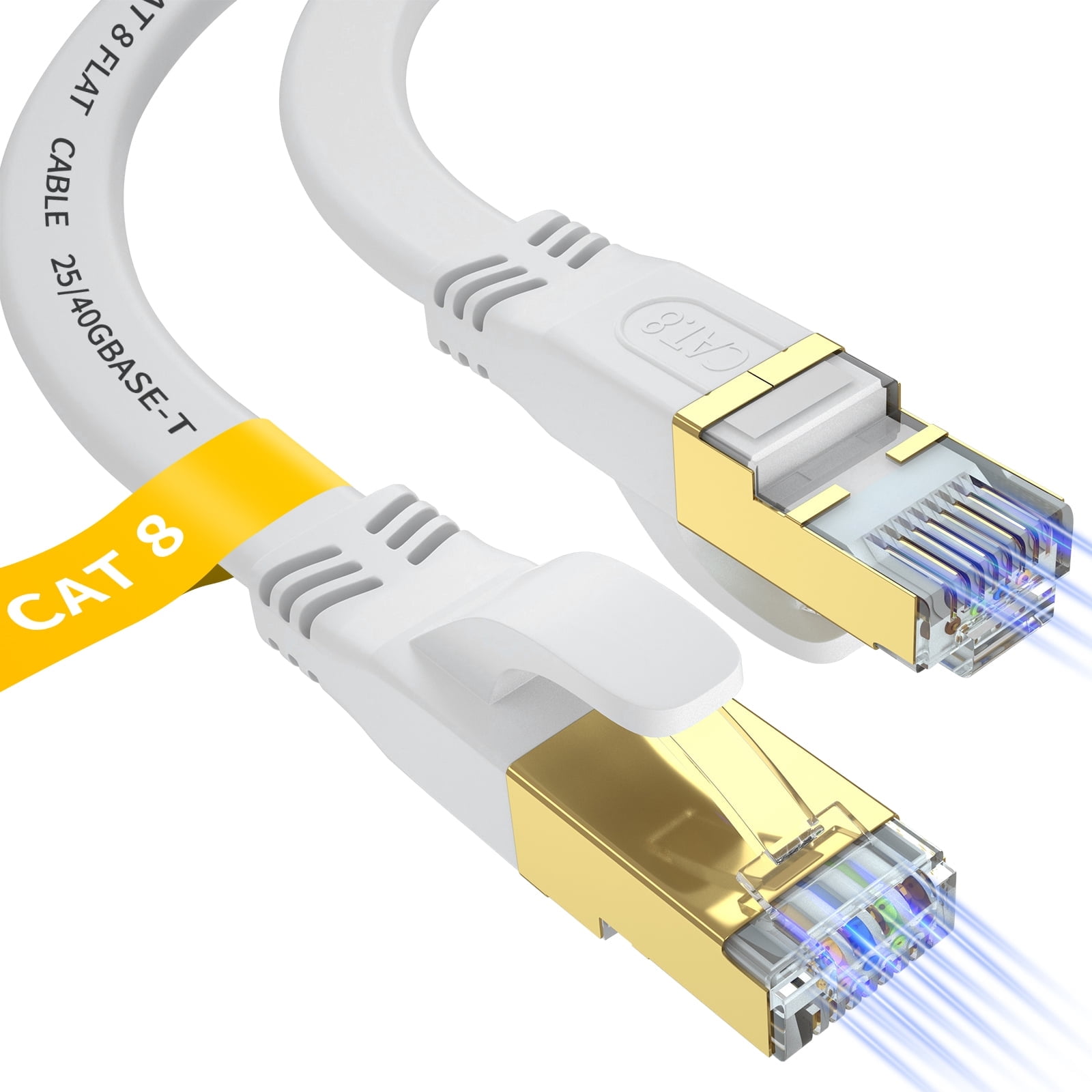 Cat 8 Ethernet Cable 1.5FT, Outdoor&Indoor High Speed Heavy Duty Network LAN Internet Cable, SFTP Gold Plated RJ45 40Gbps 2000Mhz Patch Cord, Faster than Cat7/Cat6/Cat5-White
