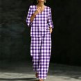 thumbnail image 6 of Enjoytime Plaid Two Piece Sets for Women V Neck Ruffle 3/4 Sleeve Shorts Matching Set Summer Casual Travel Vacation Outfits, 6 of 7