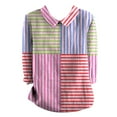 thumbnail image 4 of frariair Women's Retro Striped Lapel Button-Up Shirt With 3/27 Sleeve Design Pink, 4 of 4