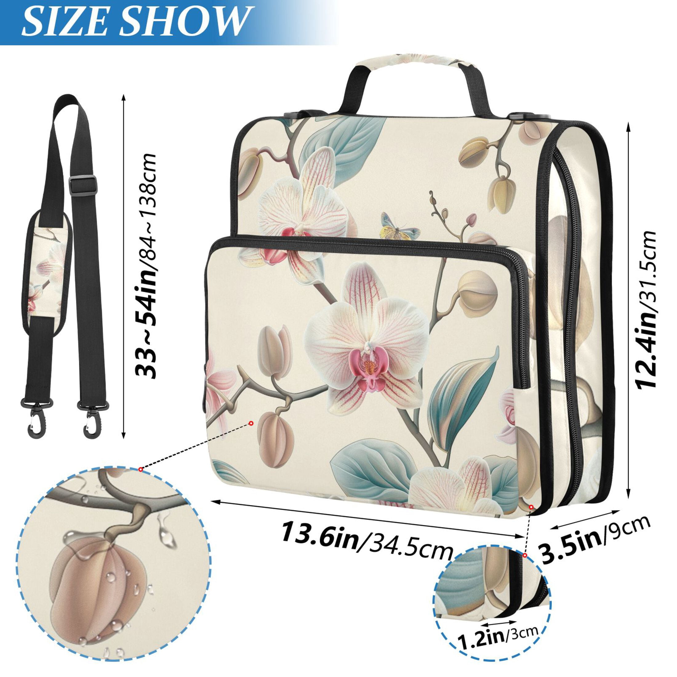 3 Ring Zipper Binder with Shoulder Strap Waterproof Trapper Keeper 2 Inch D-Ring 500 Sheets Capacity Orchid Flower and Butterfly