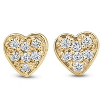 Pompeii 14K Yellow Gold Diamond Pave Petite Heart Studs Dainty High Polished 5.7MM