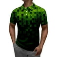 thumbnail image 1 of Polo à Rayures en Polyester Vert pour Hommes, Mode Été Décontractée Impression Numérique 3D Col à Revers Bouton Manches Courtes, 1 of 3