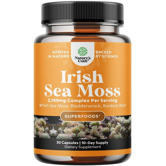 Irish Sea Moss Capsules - Sea Moss and Bladderwrack Capsules with Burdock Root Superfood Blend for Immune Support Heart Health Fertility Joint Health and Thyroid Support for Women and Men