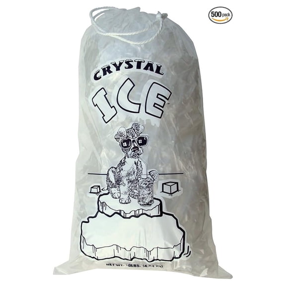 8 lb Ice Bags with Drawstrings - 11 x 18 Inch, 1.4 mil Heavy Duty - Case of 500, Clear Plastic Bags for Ice, Food Storage & More