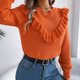 thumbnail image 5 of Suéter de cuello redondo para mujer, moda de invierno, informal, cuello redondo, elegante, color sólido, con volantes, manga larga, suéter, blusa de poliéster para mujer, 5 of 9