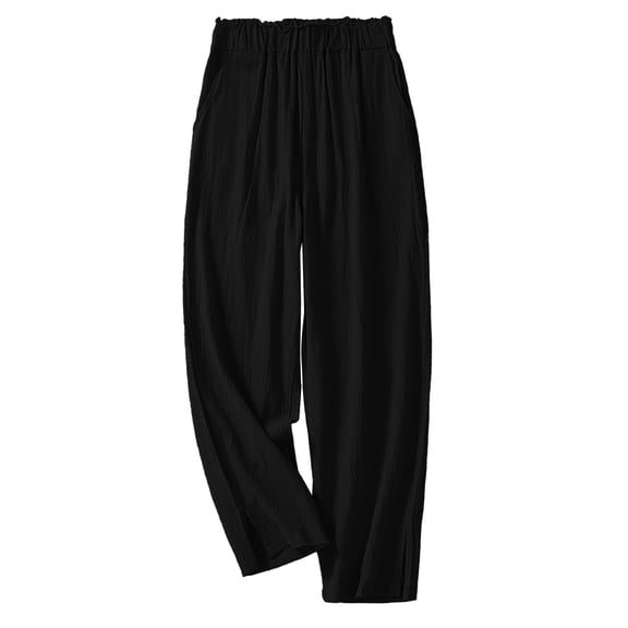 TRUBKH Linen Pants Women Linen Cotton Blend Pants Balloon Pants Casual Pants for Women Beach Pants for Women Beach Palazzo Pants Straight Leg Trousers Flowy Pants Lounge Trousers Black L