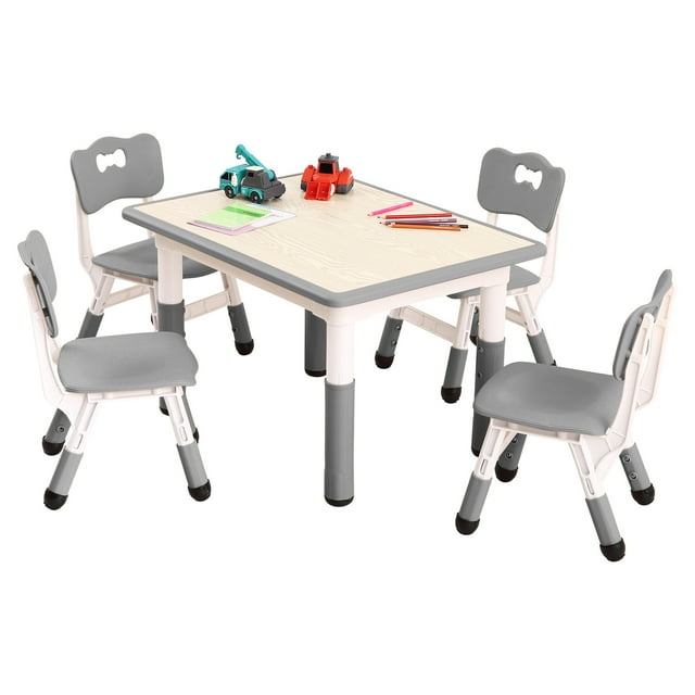 5PCS Height Adjustable Kids Table Chair Set,Toddler Table 4 Chair Set with Graffiti Tabletop,Children Multi-Activity Table,for Classrooms,Daycares