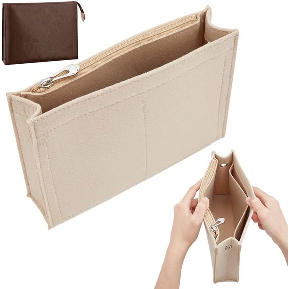 2pcs Purse Felt Insert Organizer Multi Pocket Handbag Tote Shaper Toiletry Pouches Insert Divider Organizer Bag in Bag Zipper Insert Bag Liner Pouch with Grommet Interior Stroage 8.6x6.3 inch for DIY