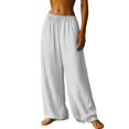 thumbnail image 2 of Endives Women's Baggy Linen Pants Wide Leg Pants Basics Elastic Waist Comfortable Quick Drying Soft Pant Streetwear Beach White, 2 of 5
