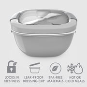 Bentgo Salad Container - 6.75 cup Bowl with 4-Compartment Toppings Tray, Leak-Proof Dressing Container, Reusable Fork, BPA-Free Lunch Box for Meal Prep & Food Storage; Removable Bento Tray (Gray)