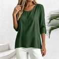 thumbnail image 4 of Vivianyo HD Women's Round Neck 3/4 Sleeve Blouse, Casual Woven Top for Women Everyday Wear, Women's Army Green, Sizes S-2XL, 4 of 8