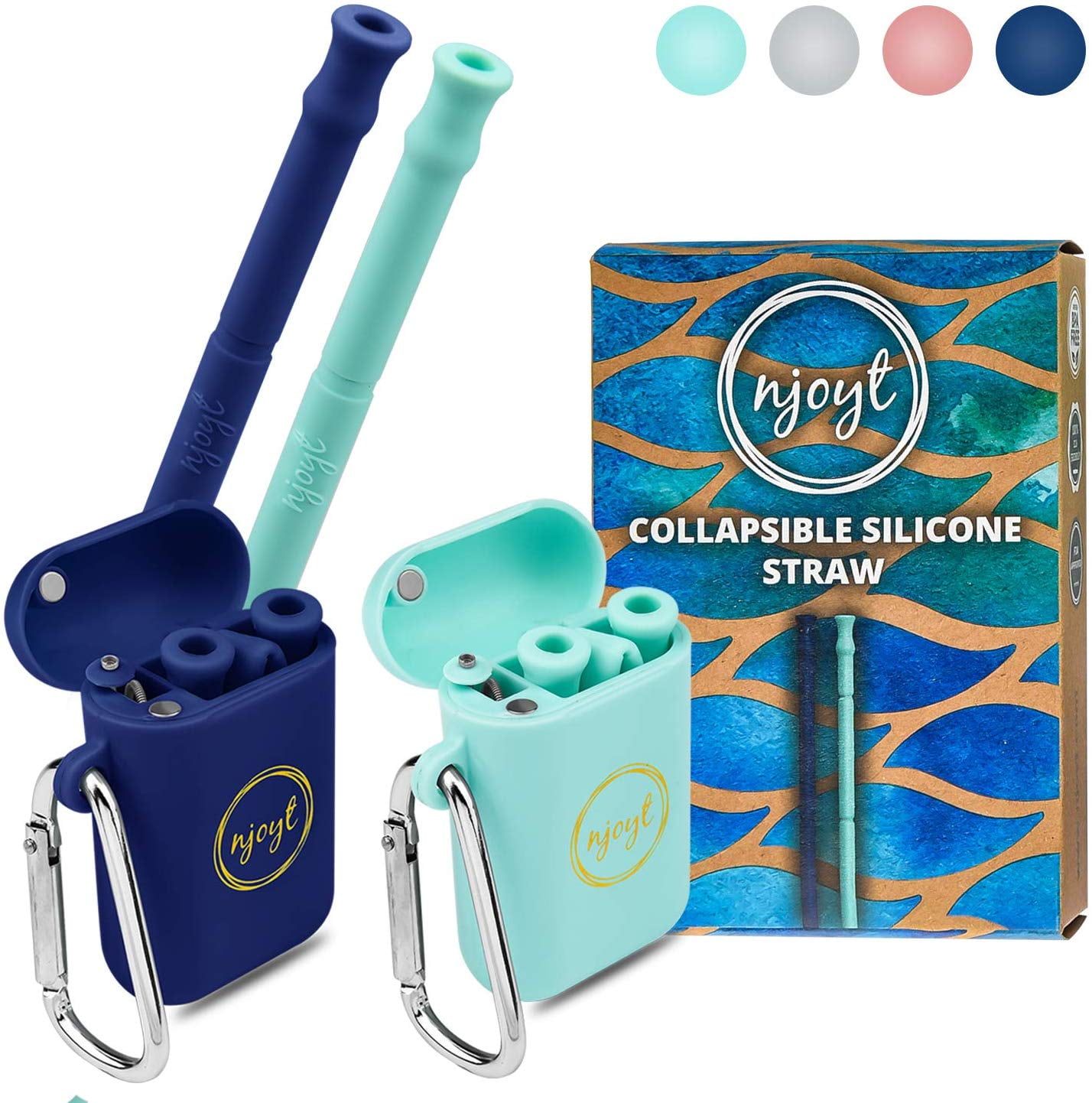 Collapsible Reusable Straws ? Portable Drinking Silicone Straw With Case, Cleaning Brush