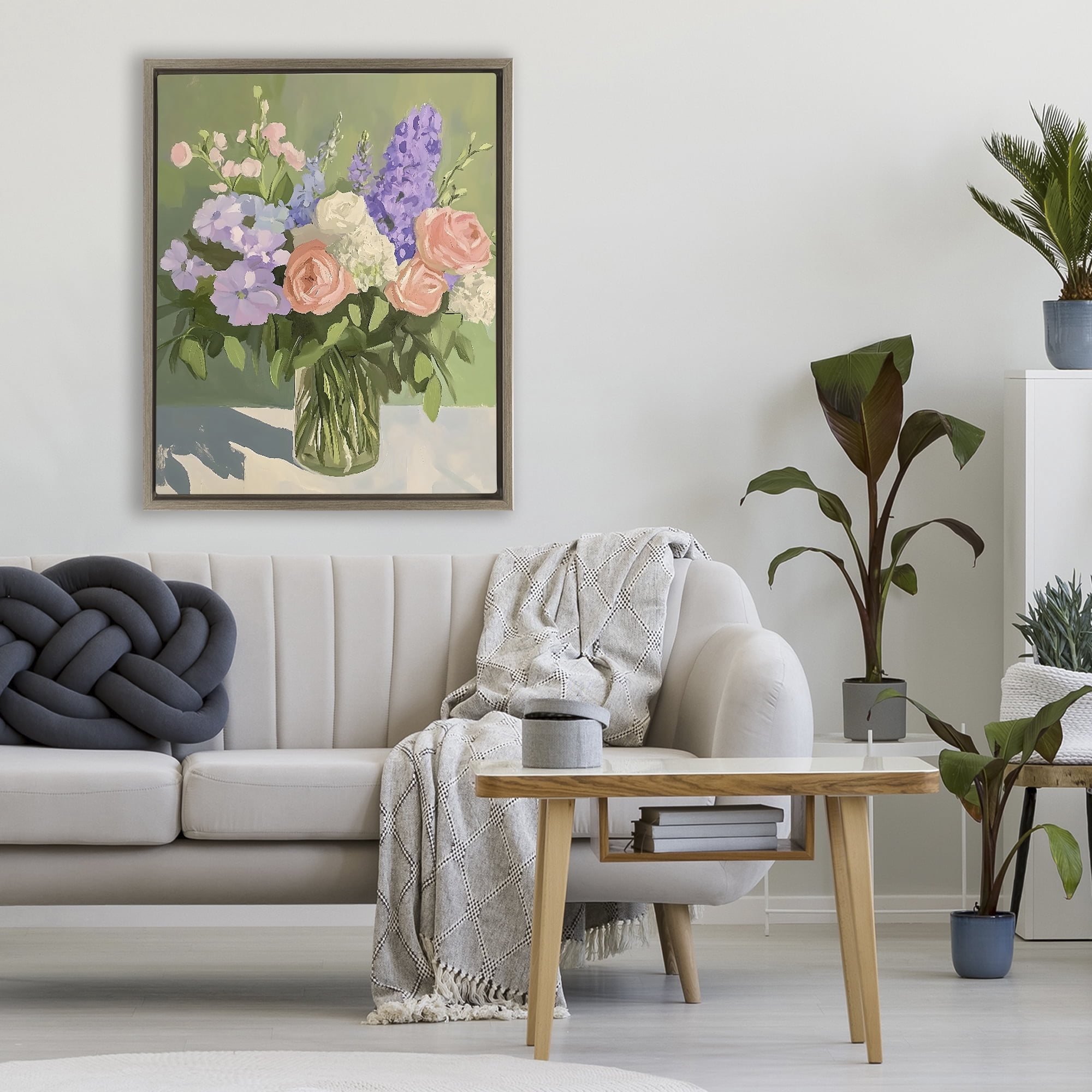 Stupell Industries Mixed Roses & Lilacs Bouquet Brown Framed Floater Canvas Wall Art, design by The Prints Vibe