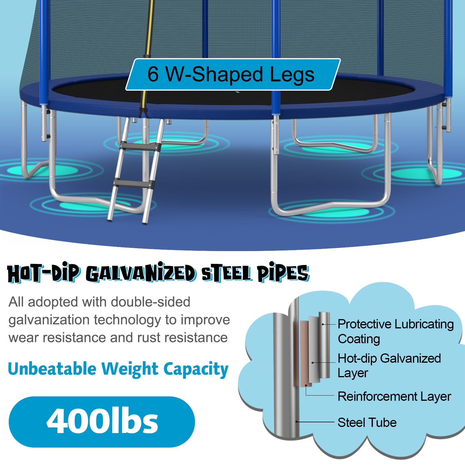 Infans 12FT Outdoor Large Trampoline Safety Enclosure Net w/ Basketball Hoop Stepper