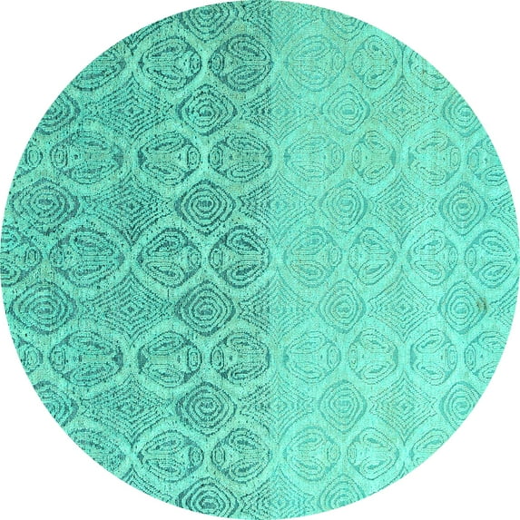 Ahgly Company Machine Washable Indoor Round Abstract Turquoise Blue Modern Area Rugs, 3' Round