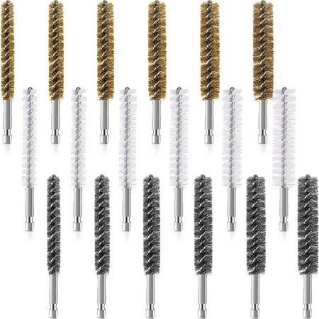 

18Pcs Wire Brush for Drill Multi Sizes Cleaning Rust Brush Brass Brush with with 1/4 Inch Hex Handle 6 Sizes