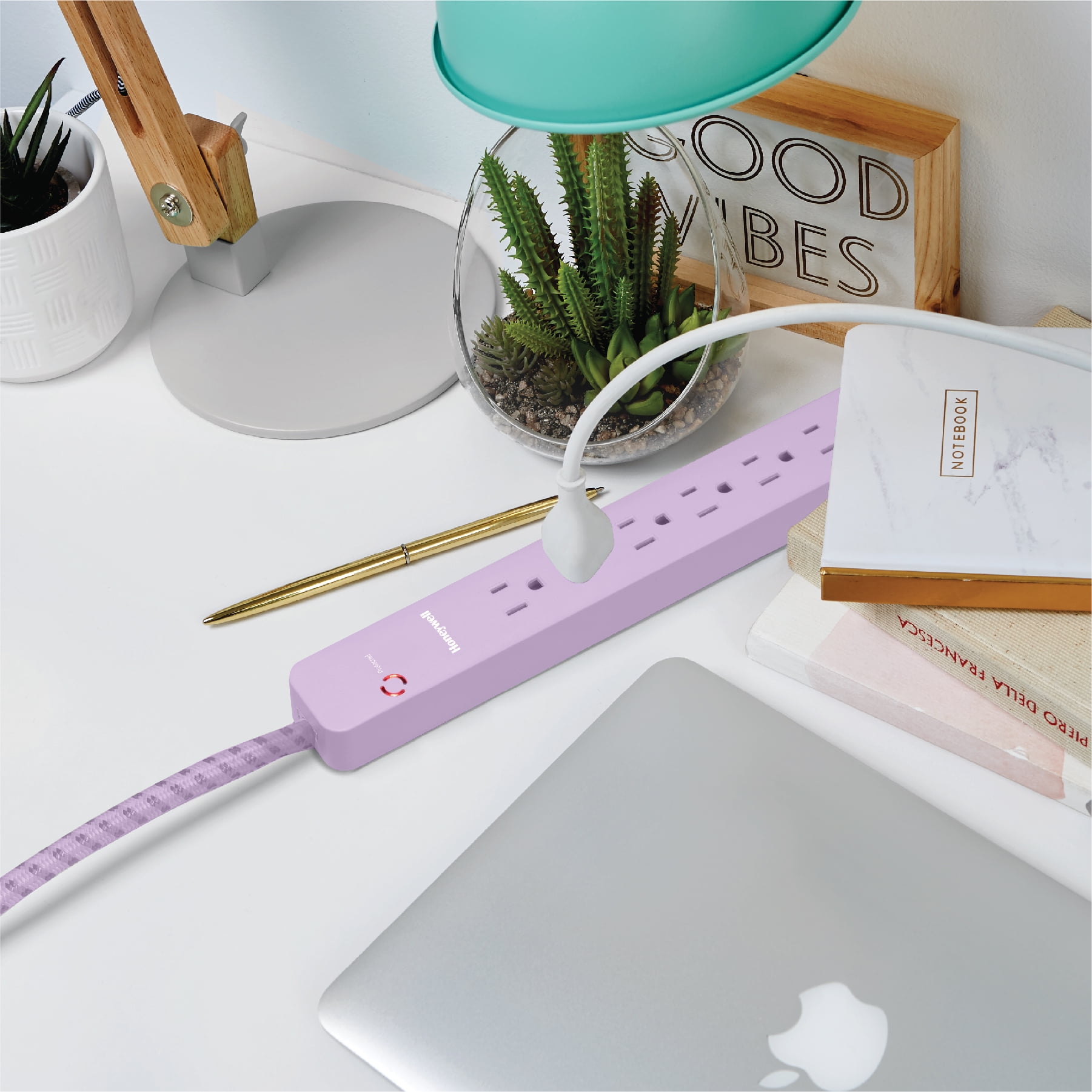 Honeywell 2-in-1 Pack Power Strips - 6 AC Outlets Surge + 3 AC 2 USB Strip (1 USB-A + 1 USB-C 2.1A) - Pink