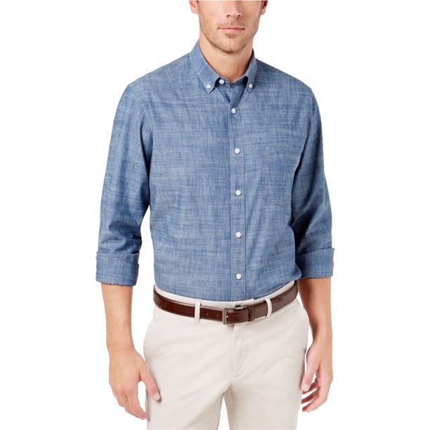 Club Room Camisa con botones de cambray para hombre, azul, XX-Large Club Room Botones al frente
