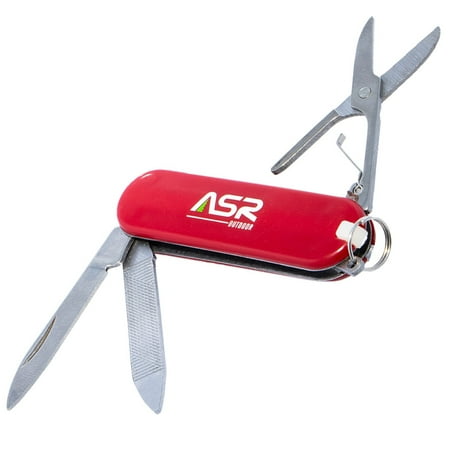ASR Outdoor 5 in 1 Classic Small Red Pocket Knife ASR Logo Folding Camping Knife