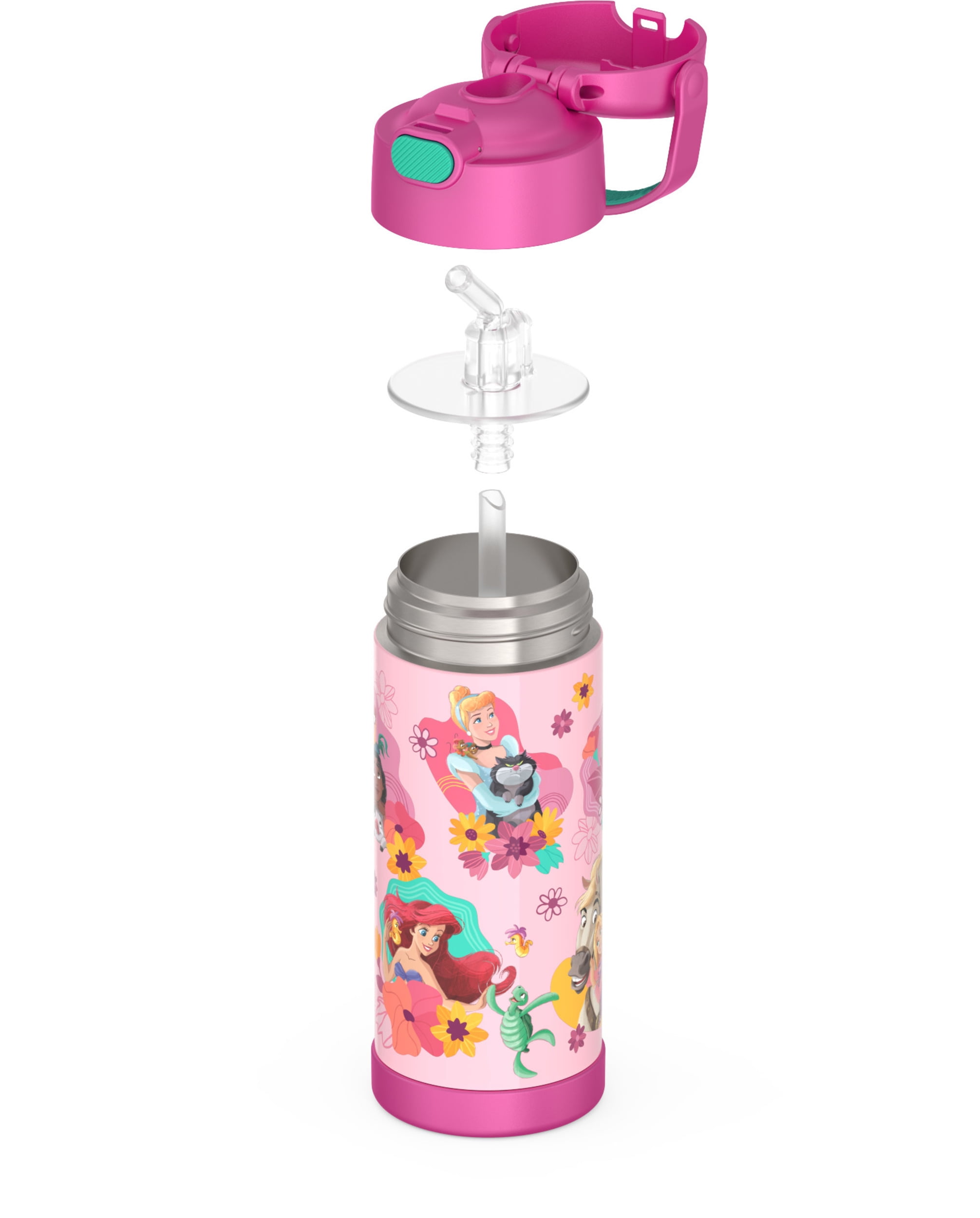 Thermos FUNtainer Vacuum Insulated Stainless Steel Bottle with Covered Straw, Princess, 14oz for Kids