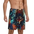 thumbnail image 2 of Balery Mystic Wolf Dreamcatcher Pantalones cortos de pijama de punto de algodón para hombre con cinturilla y bolsillos-3X-Large, 2 of 6