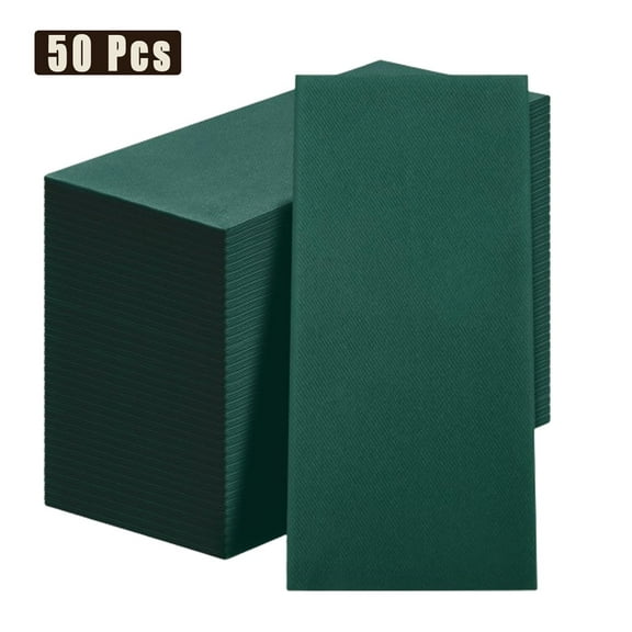Tutuviw 50 Pcs Disposable Dark Green Paper Napkins, Christmas Feel Dinner,Linen Feel Guest Disposable Cloth Like Dinner Napkins for Praty, Wedding, Events