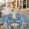 thumbnail image 3 of Abstract Blue Yellow Flowers Elastic Fitted Round Table Cover Morocco Style Floral Waterproof Outdoor Tablecloth for Holiday Party, Picnic, Patio & Dining Fits Tables Up to 36"-44", 3 of 8