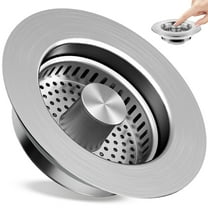CNDRLEF 3-in-1 Kitchen Sink Drain Stopper & Strainer, 304 Stainless Steel Pop-Up Drain Plug with Removable Basket, Fits Most US Standard 3-1/2 in Drains (Silver)