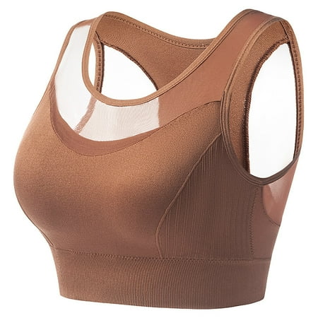 Zhaghmin Comfortable Sports Bras for Women Fitness Yoga Tank Top No Underwire Camisole Tops for Women Built in Bra Full Coverage Padded Vest Brown Xl