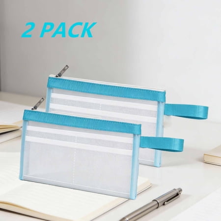 FEOLGEHLY 2 Pcs Large Capacity File Organizer Waterproof Mesh Document Holder 9.05x4.72 Transparent File Pocket Folder Portable Document Organizer for Office Home Business Trip Outdoor Work(Blue)