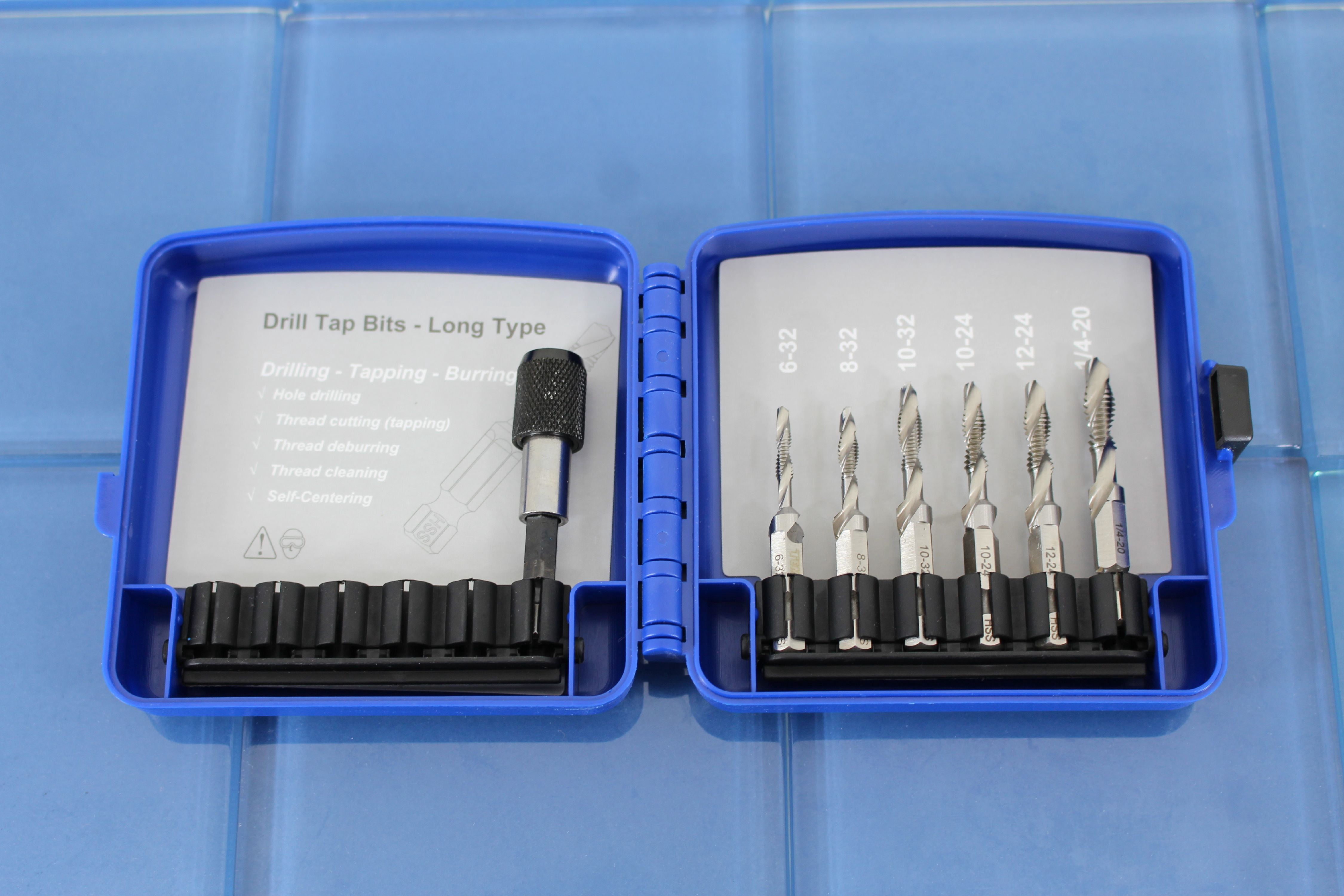 TEMO M2 6 pc Combination Drill and Tap Set with 1/4 Inch Quick Change Adapter (Sizes 6-32 To 1/4-20)