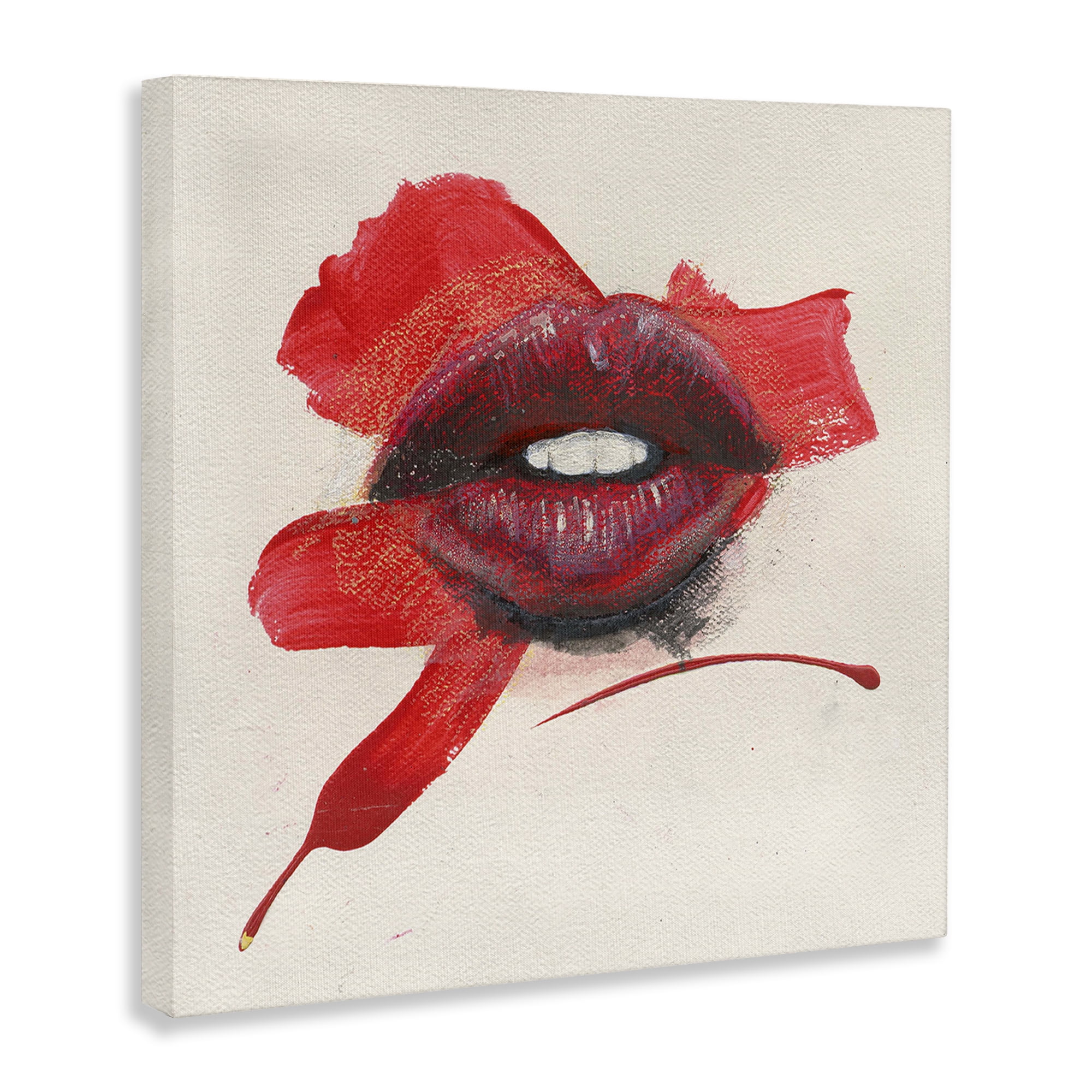 Stupell Industries Red Lips Paint Streak People Painting Wrapped Canvas Art Print Wall Art, 24 x 24