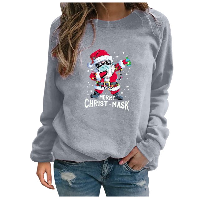 Longs Chandails de Noël pour Femmes Mode Décontractée Imprimé de Noël Col Rond Chandail Manches Longues Chandails pour Femmes Col Haut Chandails pour Femmes