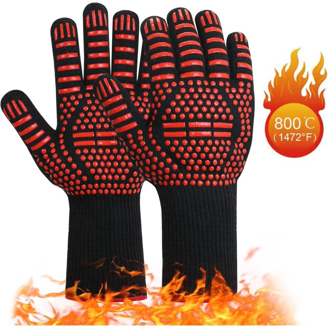 Guantes para barbacoa, guantes cálidos, guantes de invierno, guantes de jardinería, guantes para exteriores, guantes de algodón retardantes de llama, escaldaduras y altas temperaturas, un pa
