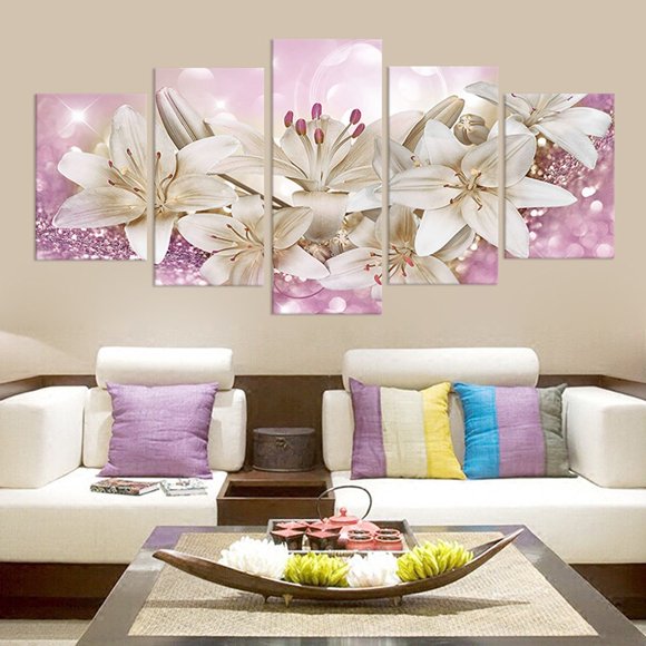 Teissuly New Flowers Wall Art Floral Canvas 5 Pictures Elegant Blossom Wall Decor Modern Flower Bedroom Living Room Wall Decoration Vintage Canvas Prints Flower Canvas Wall Hangings