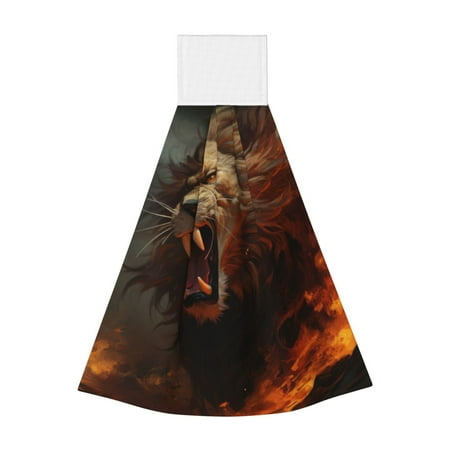 

Horeoi Cool Flame Lion A Print Coral Fleece Microfiber Hanging Hand Towel Absorbent Hand Towel Quick Dry Thicken Cleaning Cloths Wipes Rags for Kitchen & Bathroom