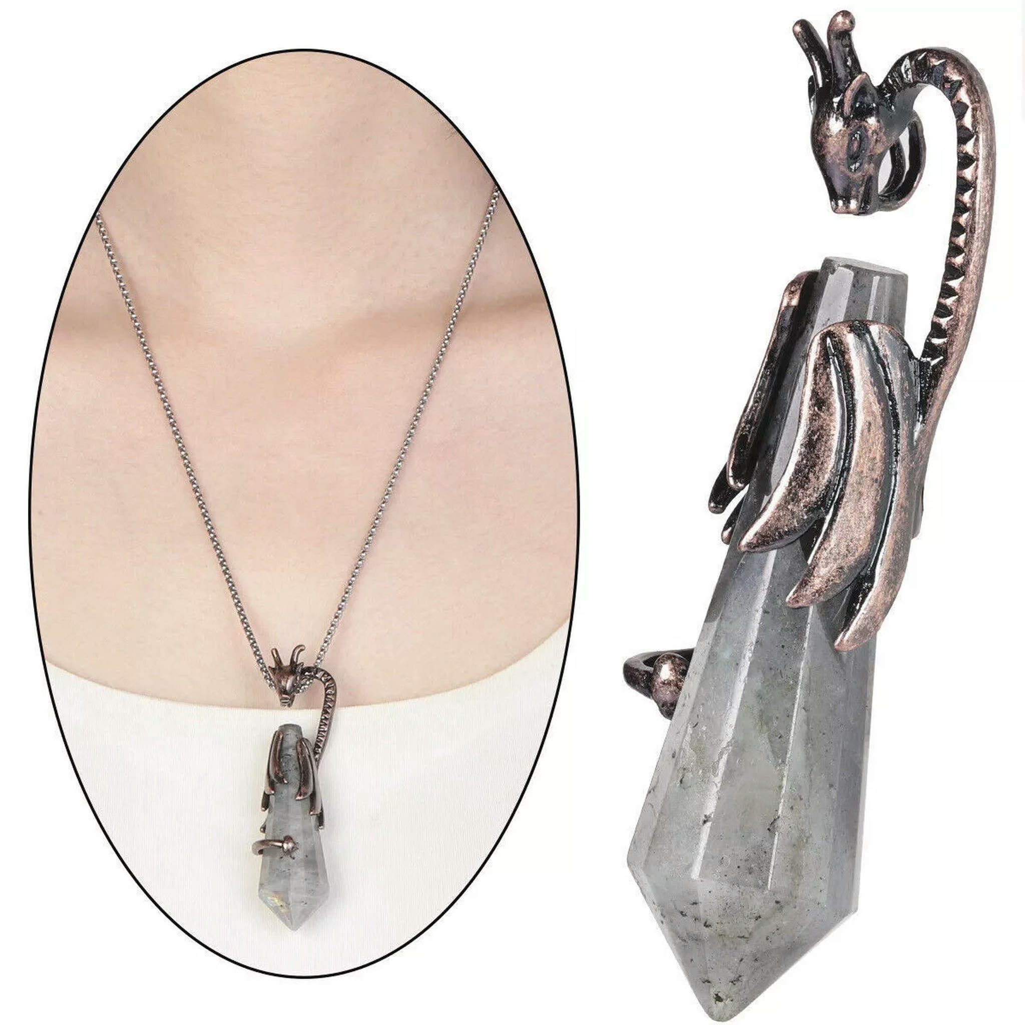 HOOUN 5pcs Natural Labradorite Stone Flying Dragon Pendants Demon Dragon Around Column