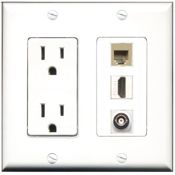 RiteAV - 15 Amp Power Outlet 1 Port HDMI 1 Port Phone Beige 1 Port BNC Decorative Wall Plate